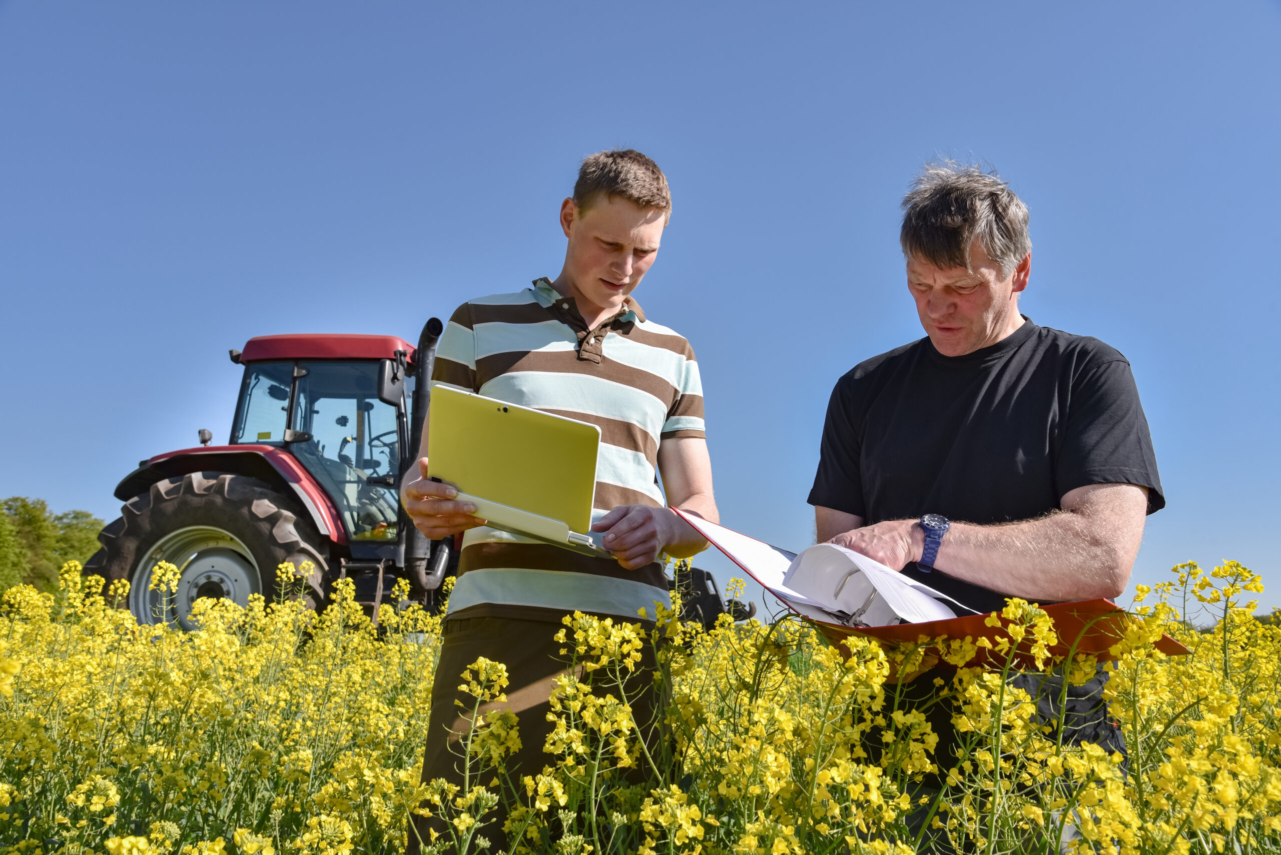 ackerbau flächenprämie, fachberater und landwirt im rapsfeld